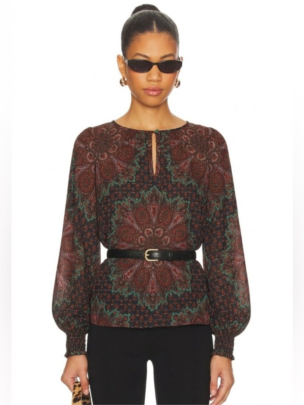 Rare Marc Jacobs WOOL SILK Boho Paisley Peasant Blouse Tunic puff sleeve chic XS
